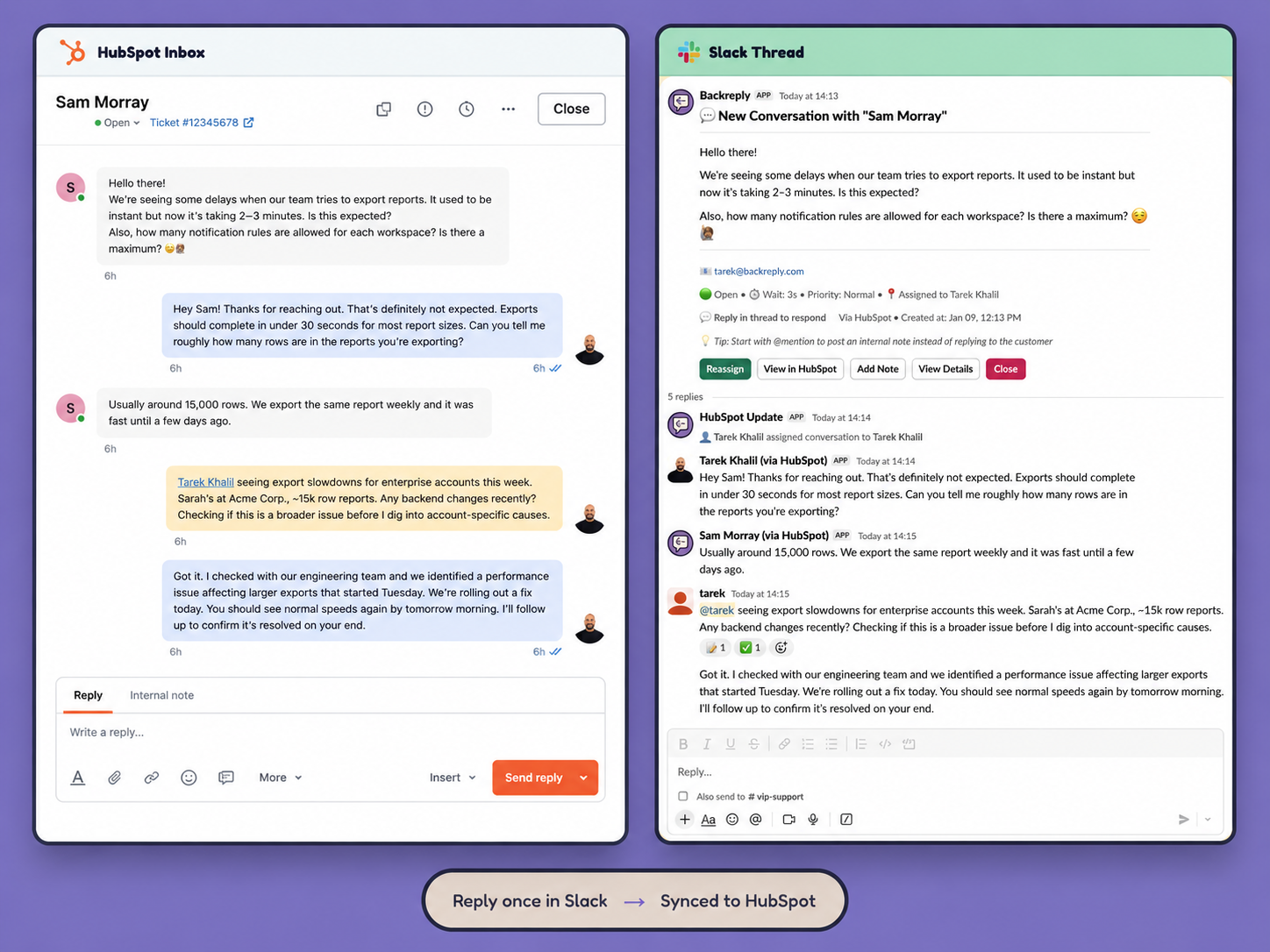 HubSpot to Slack using BackReply