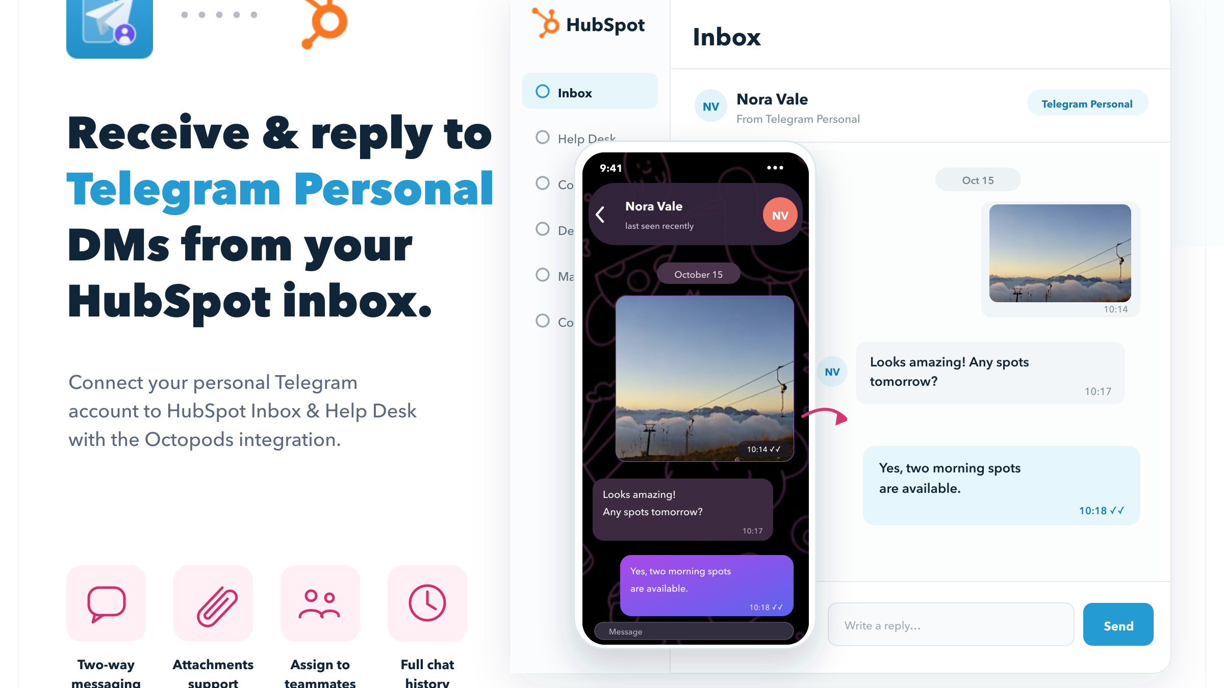 Telegram Personal direct messages in HubSpot Inbox